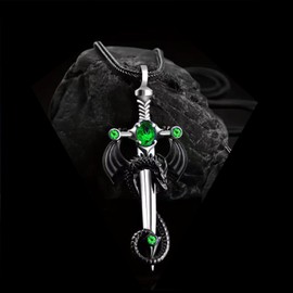 PZKQSAC Gothic Dragon Sword Cross Necklace for Men Women Vintage Black Dragon Pendant Necklace Punk Wrapped Sword Red Blue Green Rhinestone Necklaces Dark Goth Halloween Jewelry