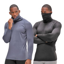 DEVOPS 2 Pack Men's Thermal Turtle Mock Neck Shirts, Compression Long Sleeve Tops (Small, Black/Charcoal)