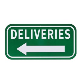M METERXITY 1-Pack Deliveries Sign with Lift Arrow, 12" x 6" Rust Free Aluminum Front Door Sign Deliveries Instructions for Package for Home/Office [White on Green]