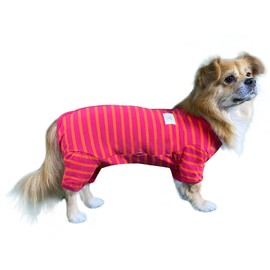 TONY HOBY Female/Male Pet Clothes Dog Stripes 4 Legged Pajamas Dog pjs Jumpsuit Soft Cotton for Summer (Rose Red+Orange-Girls XL)