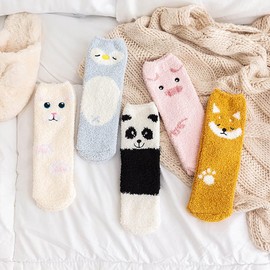 OKwife Women's Cartoon Animal Winter Fuzzy Slipper Socks Cute Panda Penguin Warm Hosiery, c