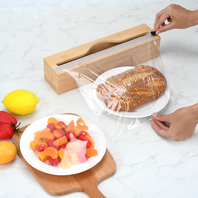 Plastic Wrap Dispenser with Cutter,Cling Wrap with Slide Cutter for