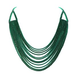 Ever Faith Multi Layered Emerald Color Chunky Collar Necklace, Glitter Rhinestone Crystal Multi Layered Statement Bib Necklace for Women