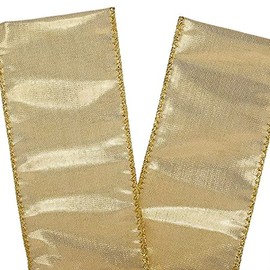 Metallic Gold Wired Christmas Ribbon - 2 1/2" x 10 Yards, Double Faced, Wreath Decor, Gift Wrapping, Tree Topper, Anniversary, Wedding, Reception, Fall, School Dance, Fundraiser, Mardi Gras