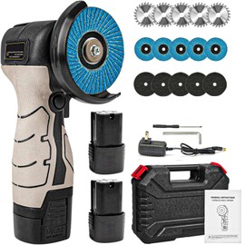 Cordless Brush Angle Grinder Kit, Mini Electric Angle Grinding Tool 13000RPM with 2pcs 16.8V 2000mAh Batteries and 15-Cutting Discs, Power Angle Grinder for Wood Metal Stone Concrete