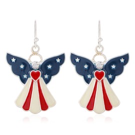 Fuvirou Patriotic Red White Blue American USA Flag Earrings Boot Peace dove Wing Butterfly Dangle Drop Earring America Independence Day 4th of July Patriotic Earrings For Women Jewelry Gifts (peace dove)