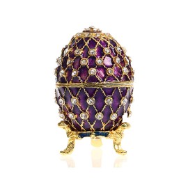 YU FENG Faberge Egg Trinket Box Hinged Jewelry Ring Holder Collectible Figurine Boxes Decorative Egg Crystals (purple)