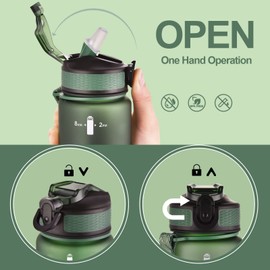 NAVTUE 1 Litre Sports Water Bottle with Straw and Time Markers, Leakproof Tritan Water Bottle, BPA Free for Fitness/Cycling/Camping/Running, Pink Blue (1L Dark Green)