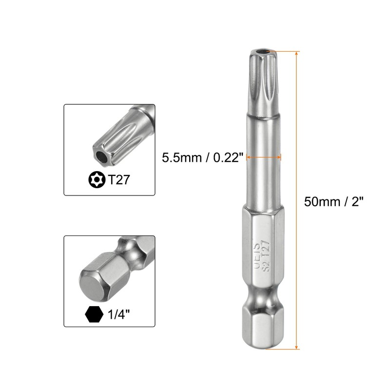 sourcing map 2pcs T27 Security Torx Bit 1/4" Hex Shank