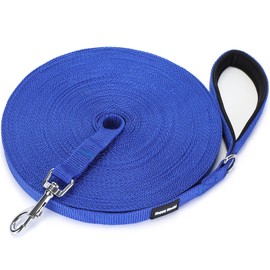 HAPPY HACHI Recall Lead for Dogs, 3 m, 5 m, 10 m, 15 m, 20 m, 25 m, 30 m, 33 m, Nylon Dog Lead with Hand Loop, Training Lead with D Carabiner for Large to Small Dogs (Blue, 25 m)