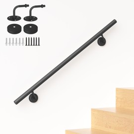 3FT Industrial Metal Stair Handrail,Round Pipe Stair Railing for Indoor/Outdoor Steps,Wall Mount Support Staircase Handrails,440LBS Load Capacity Hand Rails,Safety Grab Bar Porch Stairway Railing