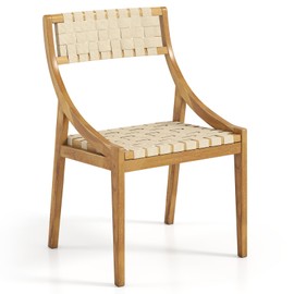 Tangkula Teak Wood Patio Dining Chair, Armless Outdoor Chair with Woven Seat & Backrest, Mid Century Solid Wood Chair for Dining Room, Porch, Backyard, Lawn, Garden, Deck (Natural)