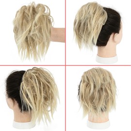 KETHBE Messy Bun Hair Piece,Synthetic Tousled updo Short Ponytail Faux Hair Scrunchie with Elastic Rubber Band Fake Hair Bun for Women (Dirty Blonde Mix Blonde)