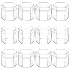 BENECREAT Pack of 21 Clear Acrylic Boxes Hexagon Small Storage Containers for Plastic Beads (45 x 42 mm) for Gifts, Weddings