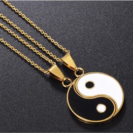 Yin Yang Necklace Bracelet Taichi Bagua Feng Shui Bracelets Necklace for Women Men Couple BFF Friendship 4Pcs Set Yinyang Jewelry Gift (Gold)