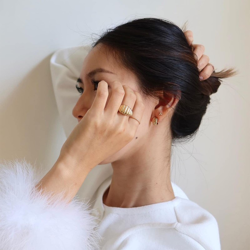 AllenCOCO 18k Gold Plated Gold Ring for Women Men Chunky