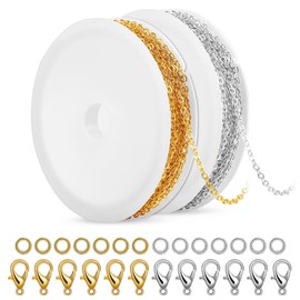 SANNIX 20 Feet Necklace Chains 3mm Jewelry Making Chains for Necklace Earring Bracelet Jewelry Making Supplies, Metal Chain Necklace with Lobster Clasps and Jump Rings for DIY Craft, Silver & Gold