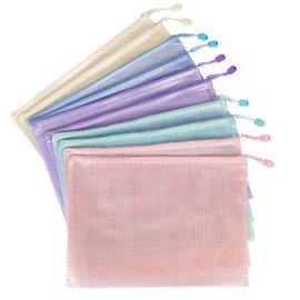 10 Pcs A4 Clear Zipper Pouch Bags - 5 Colors Plastic Mesh Storage Organizers for School Supplies, Office Travel Accessories & Classroom Organization (A4)