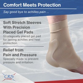 CRS Cross Achilles Heel Gel Sleeves. 1 Pair of Premium Padded Compression Gel Sleeve Socks for Cushion and Protection of Haglunds Bump, Achilles Tendonitis, and Bursitis (X-Large)