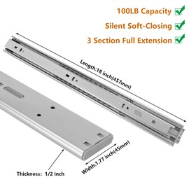 LONTAN 1 Pair 18 Inch Soft Close Drawer Slides, 18 inch Heavy Duty Drawer Slides Full Extension Ball Bearing Side Mount Slides for Dresser, Kitchen 100lb Capacity Drawer Runners