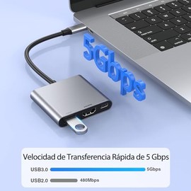 Adaptador USB C a HDMI, 3 en 1 USB C Hub, Adaptador para MacBook Air con Salida HDMI 4K, Puerto USB 3.0 y 100w PD Carga, Compatible con MacBook...    