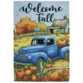 E WELCOME FALL FARM TRUCK PUMPKIN HARVEST BARN MINI WINDOW GARDEN YARD FLAG NEW