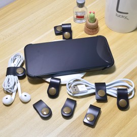 CAILLU Cord Organizer,Cord Holder,Cable Clips Leather,Cable Organizer USB Holder,Wire Organizer,Cord Keeper,Ties Mens Stocking Stuffers for men black Cord Organizer 8 Pack