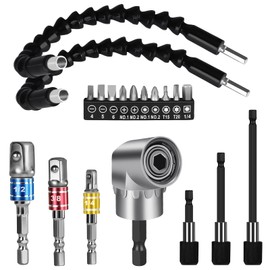 Flexible Drill Bit Extension Set 19pcs, Hex Shank 105°Right Angle Drill Attachmen, 3pcs 1/4 3/8 1/2" Universal Socket Adapter Set, 3pcs Drill Bit Holder Extension and Screwdriver Bit Kit