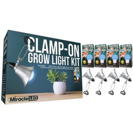 Miracle LED Clamp-On Grow Light Kit with Ultra Grow Blue Spectrum Daylight Bulb Replacing 150W (4-Pack - 4 Clamps, 4 Bulbs)