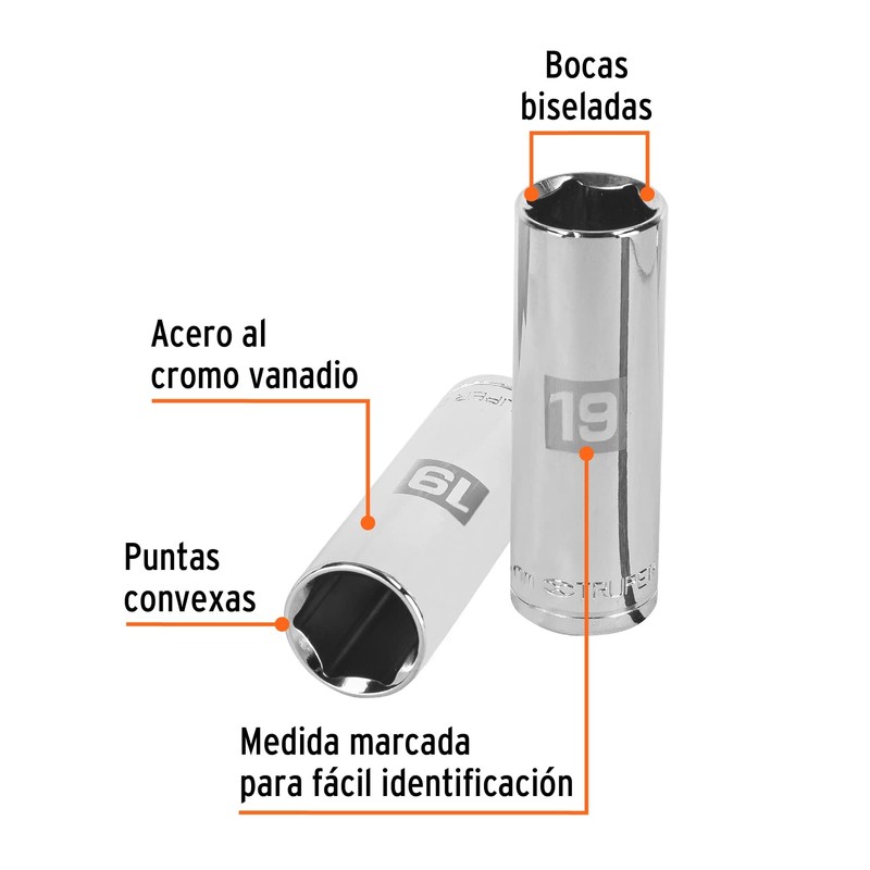 Truper D-1219-ML, Dado largos de 6 puntas mm, 19 mm,