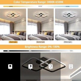 Goeco Goeco Dimmable LED Ceiling Light with Remote Control, 50W 5600LM 3000K-6500K Brightness Adjustable LED Ceiling Light, 70CM Ceiling Lamp for Living Room, Bedroom, Black