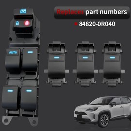 BELGEMAY Window Switch Assembly with 3 Single Switches & LED Backlight, Compatible with Toyota Tundra/Sequoia 2007-2021 Models (Driver Side + Passenger/Rear Doors) (Four-Door Window Switch, Ice Blue)