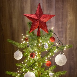 com-four® Christmas Tree Topper in Star Shape - Red Star for Christmas Tree Topper - Christmas Tree Decoration - Plastic Christmas Tree Decoration