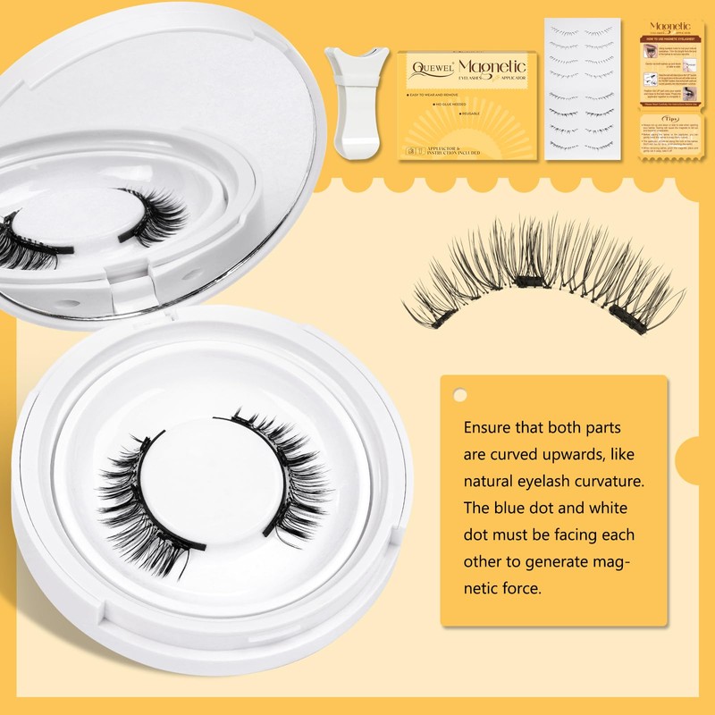 QUEWEL Magnetic Eyelashes Natural Look, 1 Pair Reusable Magnetic Lashes