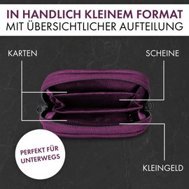 XiRRiX Women's Small Purse - Small Purse Women's with Zip - Women's Small Purse with Coin Compartment - Mini Wallet for Women in Card Format - Wallet Ideal for Travel, Berry 3-compartment, Minimalist