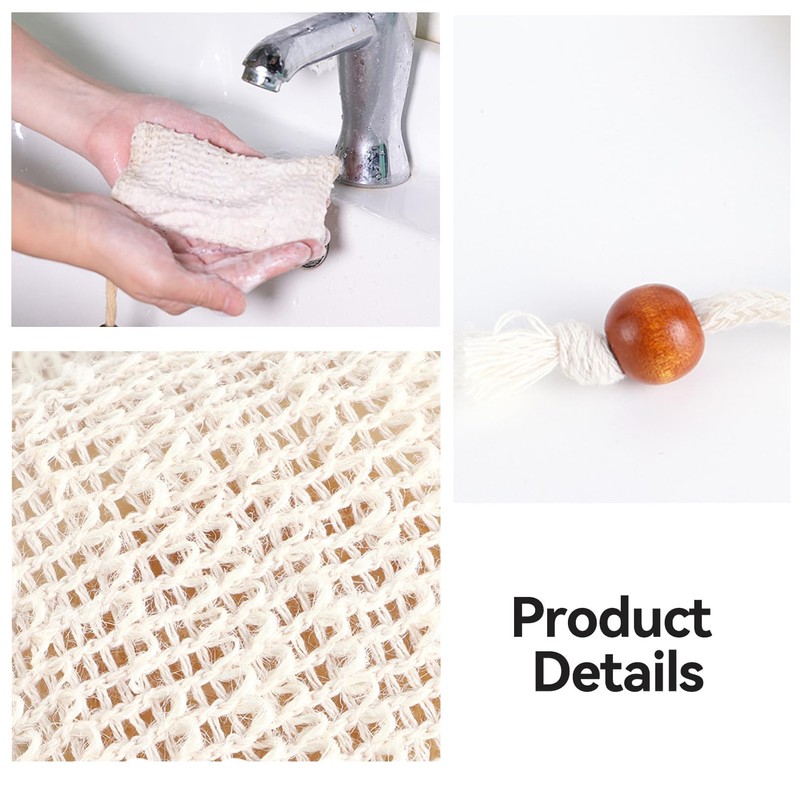 2 Pcs Sisal Soap Bag,Soap Bar Bag with Drawstring,Natural Sisal