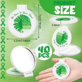 Zhehao 40 Pcs Mini Mental Health Awareness Compact Mirror Green Ribbon Gifts Bulk Mini Compact Portable Mental Health Awareness Month Mirrors for Men Women Birthday Gifts