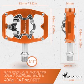 IMPALAPRO - Dual Function Bicycle Flat Pedals and SPD Pedals 9/16'' Compatible with Shimano SPD Pedals - Dual Platform MTB Flat Pedals and SPD Clipless Pedals (Orange)