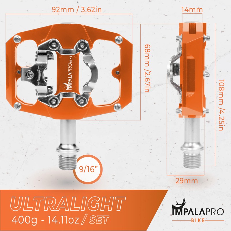 IMPALAPRO - Dual Function Bicycle Flat Pedals and SPD Pedals
