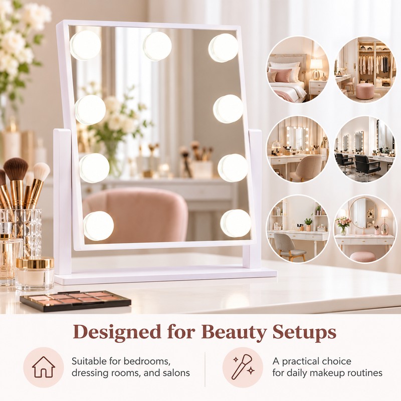 Hollywood Vanity Makeup Mirror with 9 LED Bulbs, 3 Color