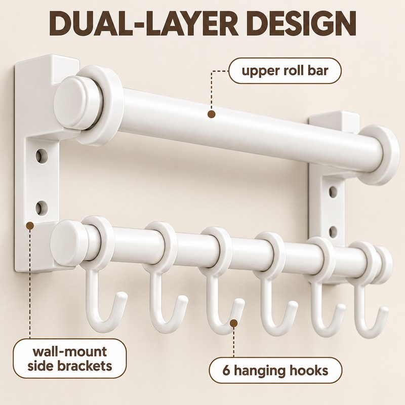 30cm Wall Mounted Kitchen Organizer Rack, Stainless Steel Utensil Holder