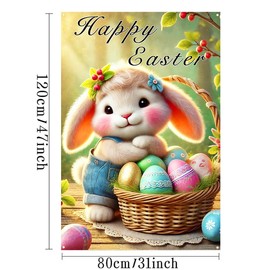 BlissYard Happy Easter Banner Easter Window Decoration Bunny Background Banner 31x47 Inch Bunny Easter Eggs Window Cover Easter Window Cover Party Banner Decoration Happy Easter Party Favors