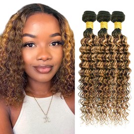 P4/27 Human Hair Bundles Honey Brown Deep Wave Bundles Highlight Human Hair Bundle 12 12 12 inch 3 Tone Brown and Honey Blonde Bundle