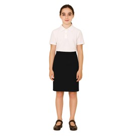 L S U Girls School Skirt Elasticated Waist Pencil Skirt Casual Plain Everyday Wear Grey Black (Black, 13-14 Years)