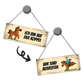 trendaffe - Brown horse is riding or on the paddock reversible sign with cord - rider