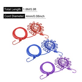 uxcell Travel Clothesline, Portable Clothesline with 12 Clips, 6ft Windproof Stretchy Elastic Laundry Clothes Line for Backyard Hotel Camping Indoor Outdoor, Red/Navy Blue/Purple