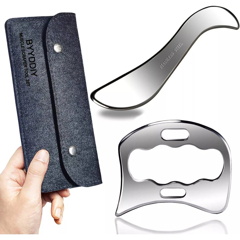 BYYDDIY 2 in 1 Stainless Steel Muscle Scraper Tools Set