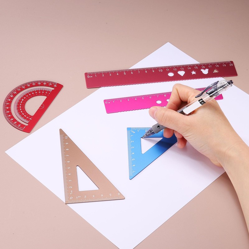 sourcing map 4pcs Triangular Ruler Set 20mm Aluminum Geometric Protractor