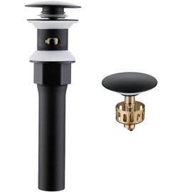 Drenaje para fregadero de baño con colador, cesta para recogedor de pelo, antiobstrucción, tapón de drenaje desplegable con desbordamiento negro mate