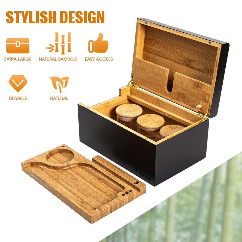 ARRAWIS Large Bamboo Storage Box with Removable Tray Kit -